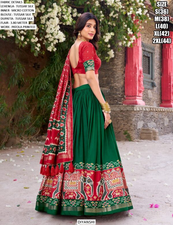 Steal Everyone’s Heart And Attention By Wearing This Amazing Tussar Silk Patola Printed Lehenga Choli