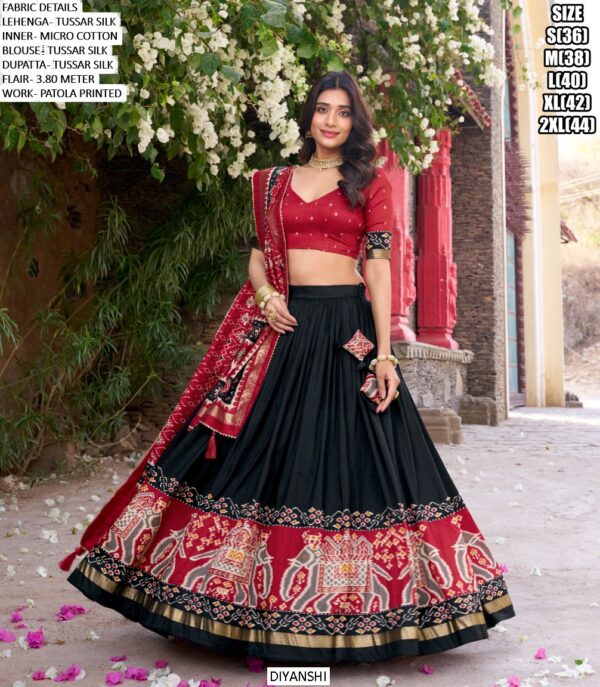 Steal Everyone’s Heart And Attention By Wearing This Amazing Tussar Silk Patola Printed Lehenga Choli