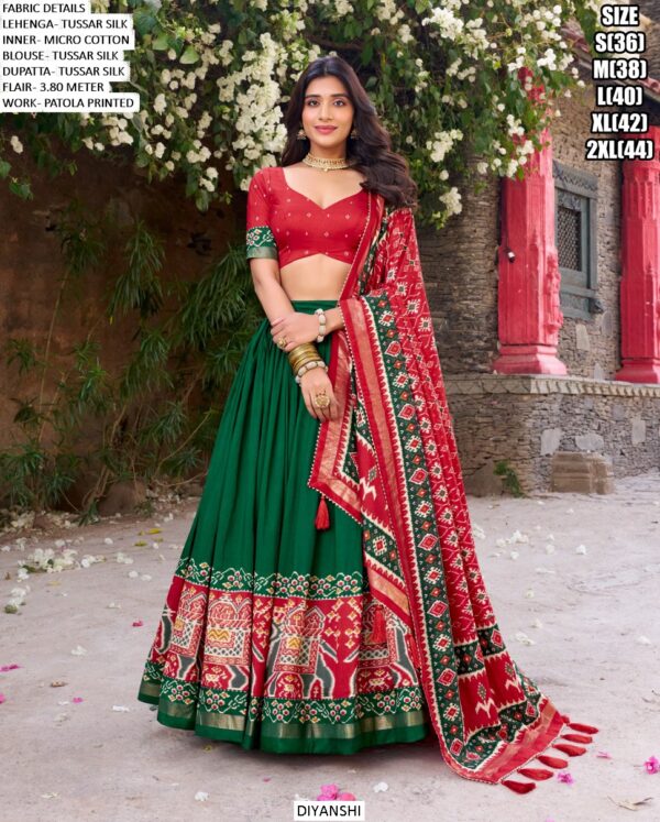 Steal Everyone’s Heart And Attention By Wearing This Amazing Tussar Silk Patola Printed Lehenga Choli