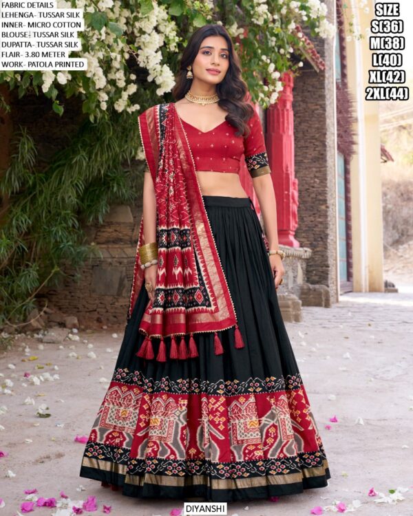 Steal Everyone’s Heart And Attention By Wearing This Amazing Tussar Silk Patola Printed Lehenga Choli
