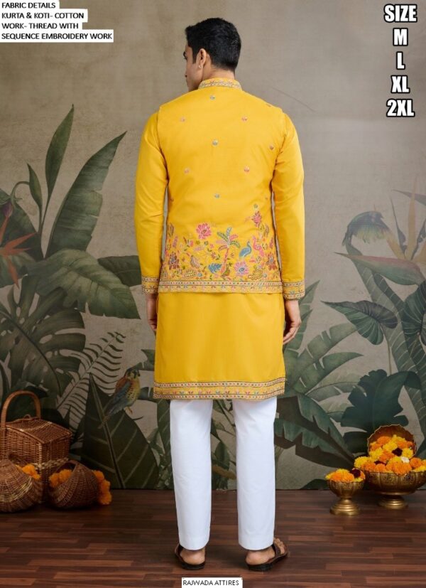 Men's Cotton Thread And Sequins Embroidery Worked Koti With Kurta Collection