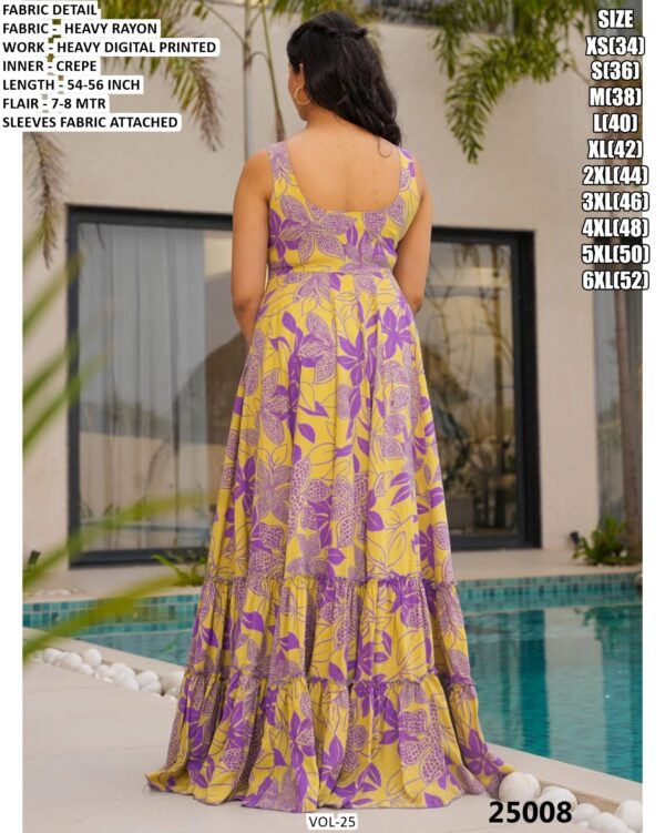 Beach Wear Rayon Heavy Digital Printed Flowy Gown Dresses For Womens