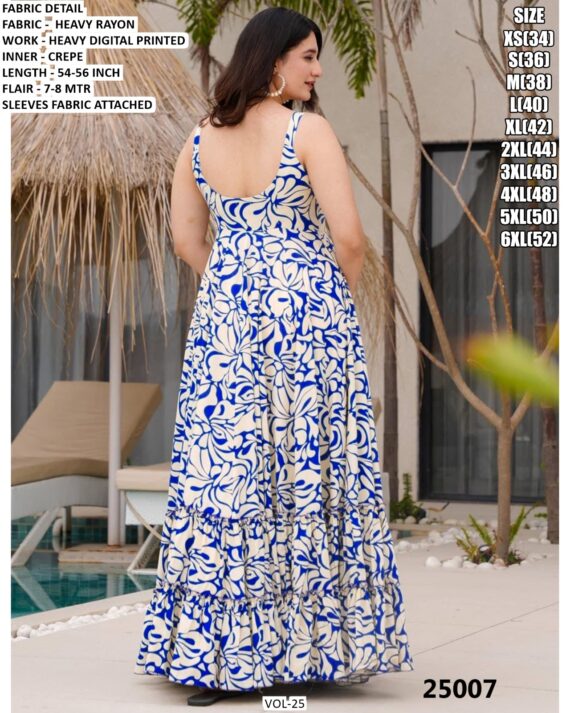 Beach Wear Rayon Heavy Digital Printed Flowy Gown Dresses For Womens