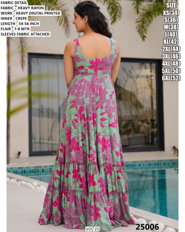 Beach Wear Rayon Heavy Digital Printed Flowy Gown Dresses For Womens