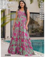 Beach Wear Rayon Heavy Digital Printed Flowy Gown Dresses For Womens