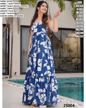 Beach Wear Rayon Heavy Digital Printed Flowy Gown Dresses For Womens