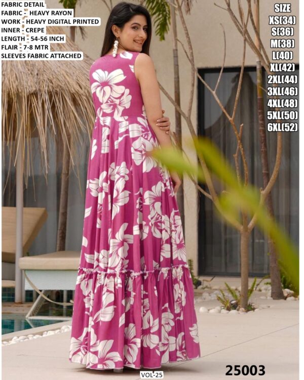 Beach Wear Rayon Heavy Digital Printed Flowy Gown Dresses For Womens