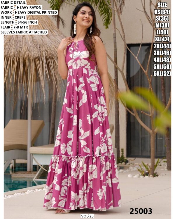 Beach Wear Rayon Heavy Digital Printed Flowy Gown Dresses For Womens