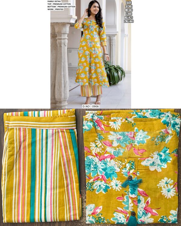 Beautiful Floral Motifs Cotton Kurtis Paired With Stylish Multicolour Striped Pants For This Summer!