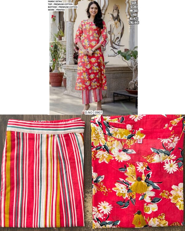 Beautiful Floral Motifs Cotton Kurtis Paired With Stylish Multicolour Striped Pants For This Summer!