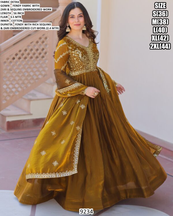 New Arrival! Fendy Embroidery Sequins Work Gown With Dupatta
