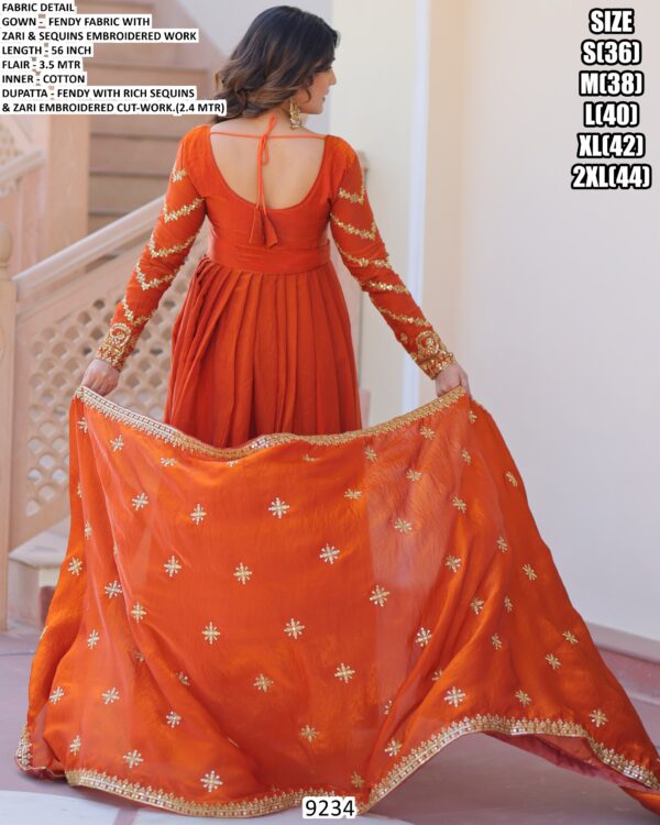 New Arrival! Fendy Embroidery Sequins Work Gown With Dupatta