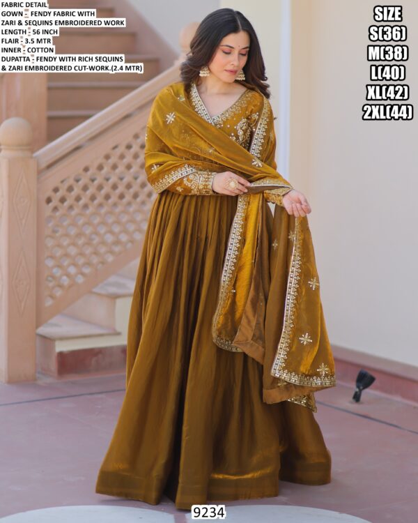 New Arrival! Fendy Embroidery Sequins Work Gown With Dupatta