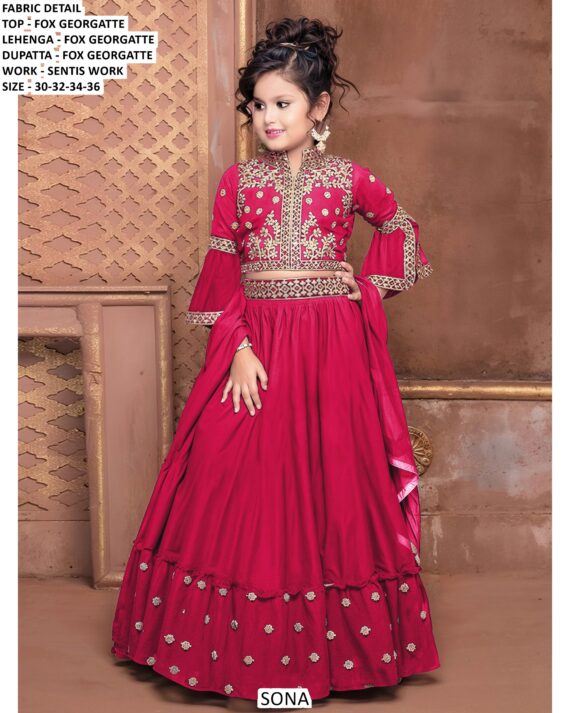 Kids Lehenga Choli For Wedding Wear In Faux Georgette With Sentis Work