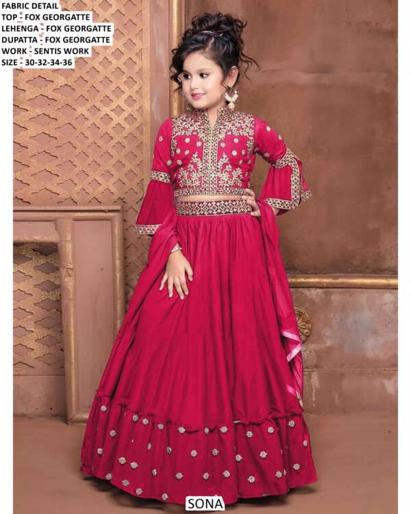 Kids Lehenga Choli For Wedding Wear In Faux Georgette With Sentis Work