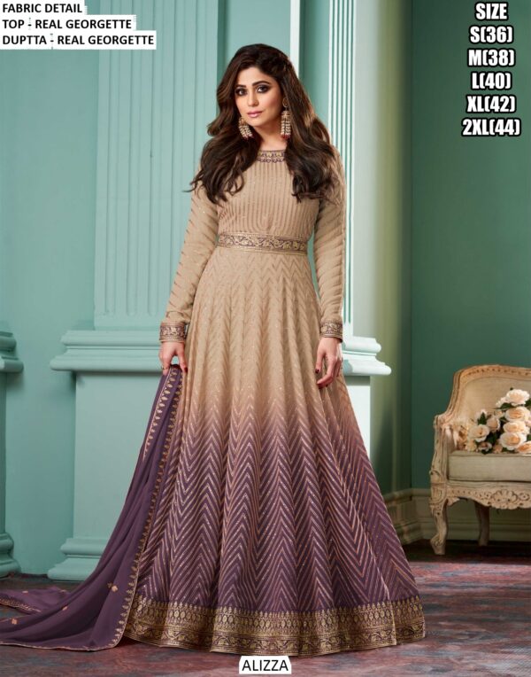Party Wear Zigzag Designer Amazing Real Georgette Heavy Gown With Dupatta