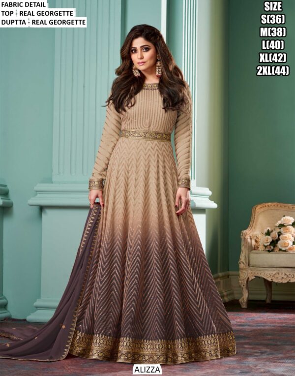 Party Wear Zigzag Designer Amazing Real Georgette Heavy Gown With Dupatta
