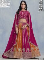 Appealing Orange And Pink Coloured Faux Georgette Embroidered Lehenga Choli