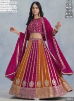 Appealing Orange And Pink Coloured Faux Georgette Embroidered Lehenga Choli