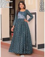 Position Print Full Stitched Jacquard Weaving Party Wear Gown For Womens