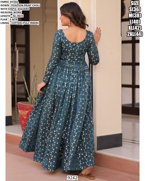 Position Print Full Stitched Jacquard Weaving Party Wear Gown For Womens