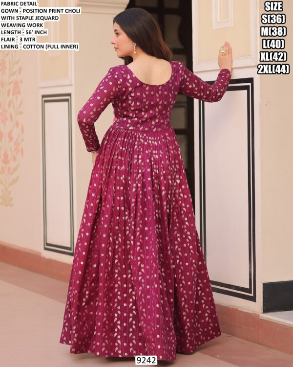 Position Print Full Stitched Jacquard Weaving Party Wear Gown For Womens