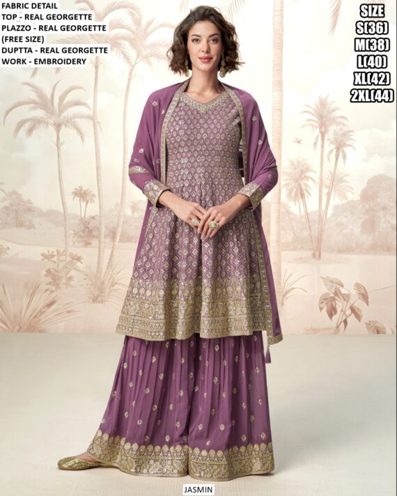 Buy Now! Real Georgette Embroidery Embellished Plazo Style Salwar Suits