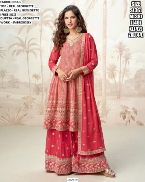 Buy Now! Real Georgette Embroidery Embellished Plazo Style Salwar Suits