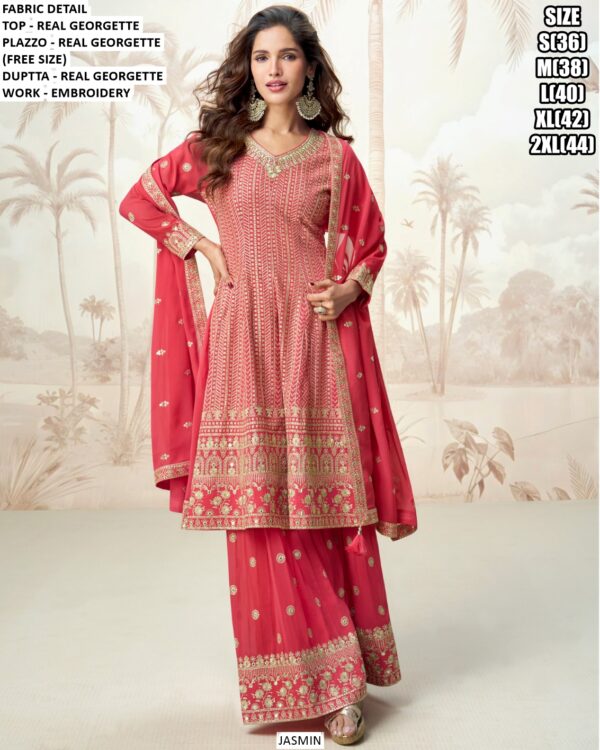 Buy Now! Real Georgette Embroidery Embellished Plazo Style Salwar Suits