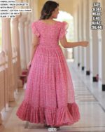 Casual Wear Fit And Flare Floral Printed Baby Pink Georgette Gown Dress