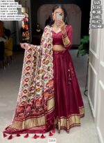Lagdi Patta Gaji Silk Lehenga Choli With Bandhej-Patola And Pichwai Printed Dupatta