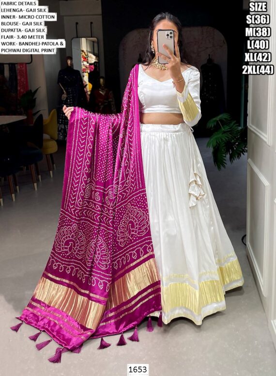 Lagdi Patta Gaji Silk Lehenga Choli With Bandhej-Patola And Pichwai Printed Dupatta