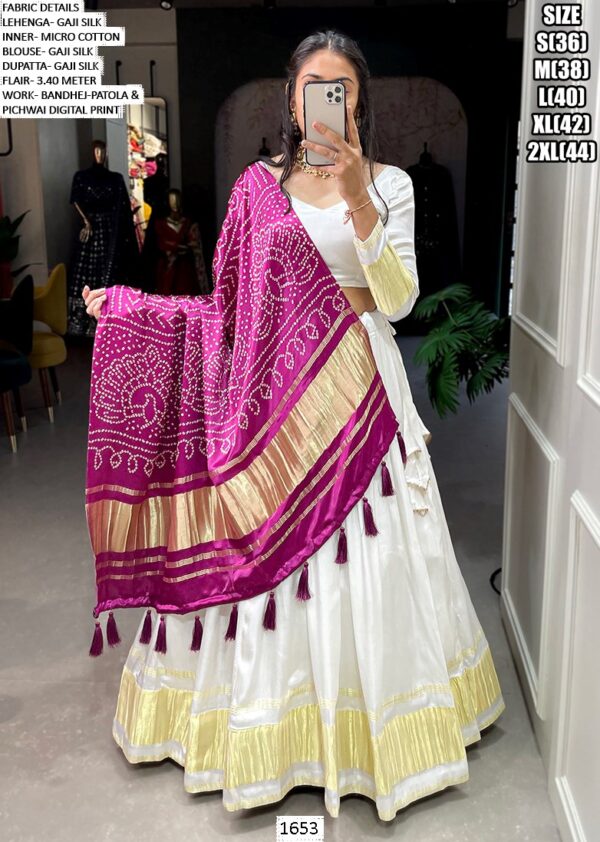 Lagdi Patta Gaji Silk Lehenga Choli With Bandhej-Patola And Pichwai Printed Dupatta
