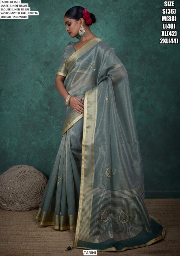 Shop Stylish Collection Of Party Wear Linen Tissue Hand Work Sarees