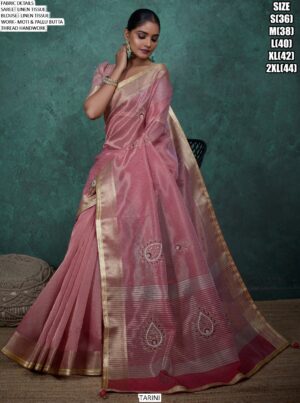 Shop Stylish Collection Of Party Wear Linen Tissue Hand Work Sarees