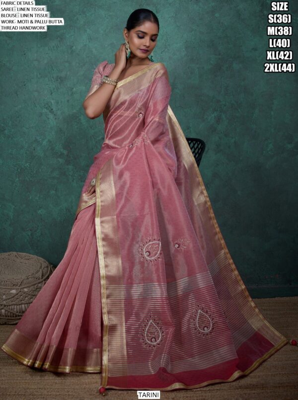 Shop Stylish Collection Of Party Wear Linen Tissue Hand Work Sarees