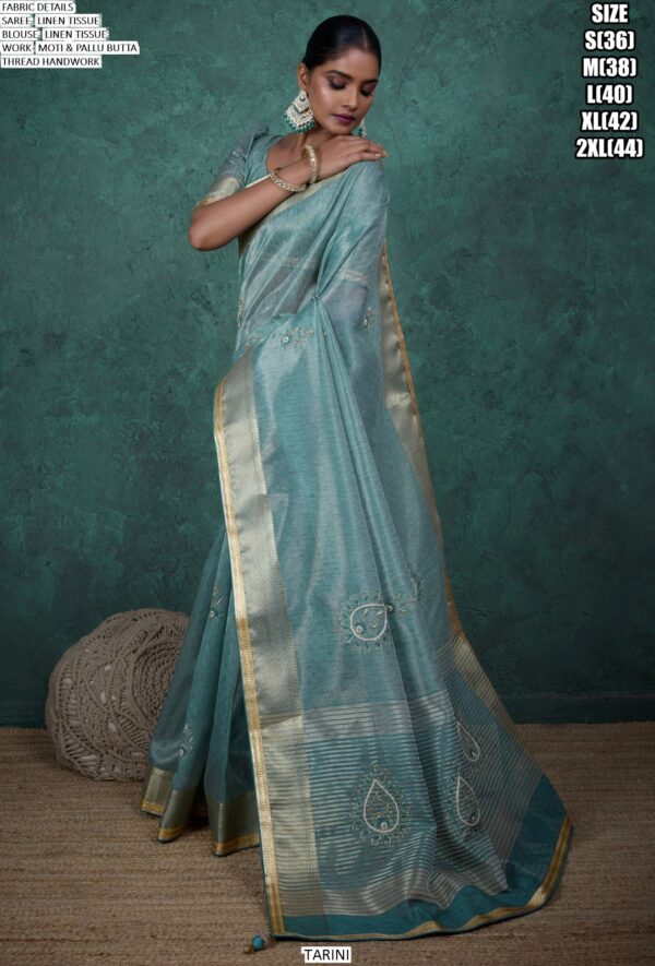 Shop Stylish Collection Of Party Wear Linen Tissue Hand Work Sarees