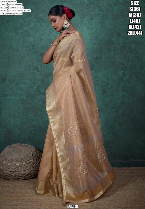 Shop Stylish Collection Of Party Wear Linen Tissue Hand Work Sarees