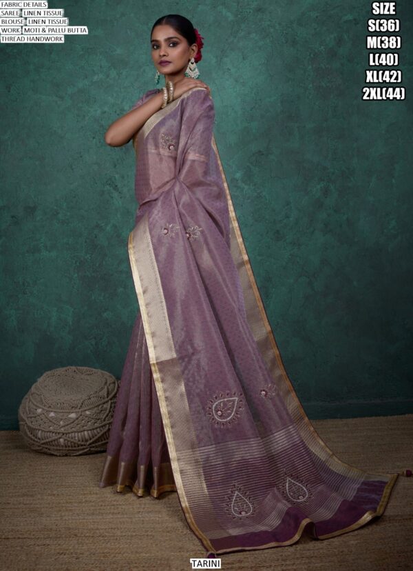 Shop Stylish Collection Of Party Wear Linen Tissue Hand Work Sarees