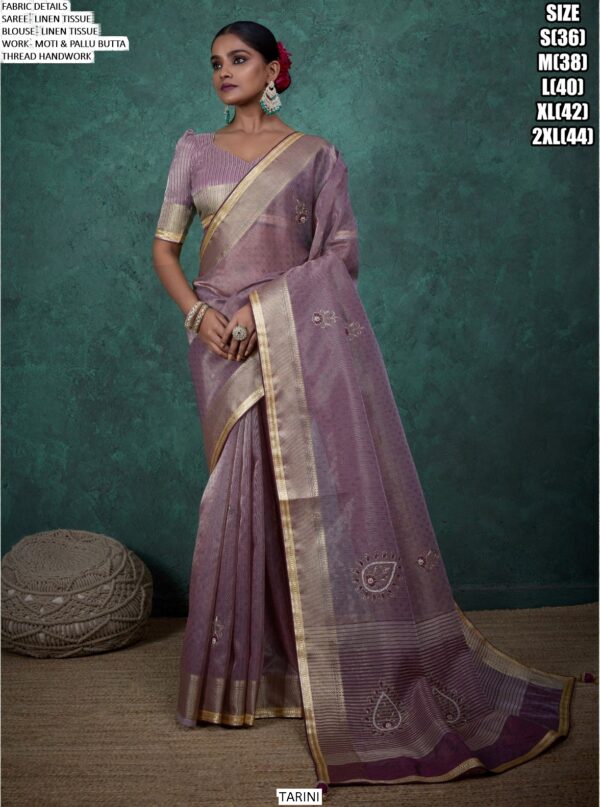 Shop Stylish Collection Of Party Wear Linen Tissue Hand Work Sarees