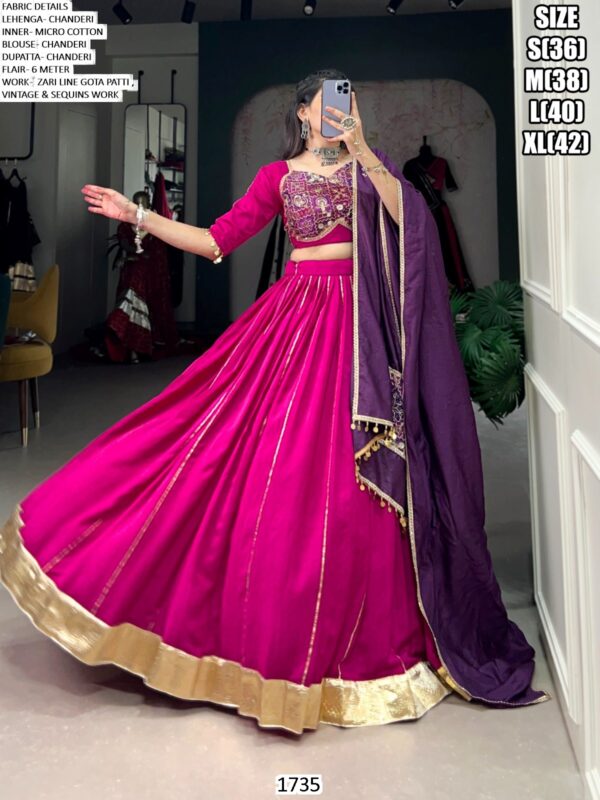 Zari Line Gota Patti Design Chanderi Readymade Chaniya Choli - Ethnicrang