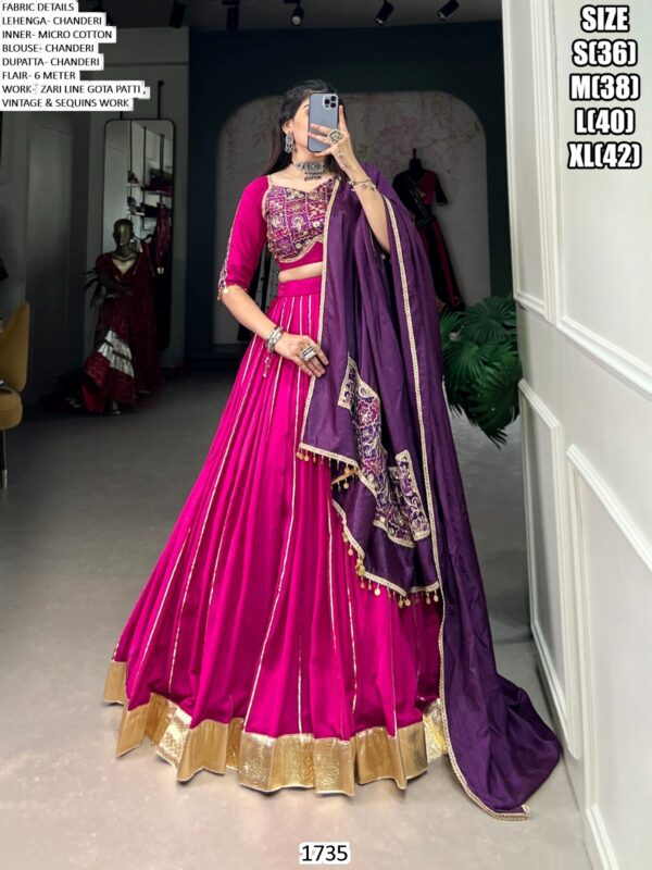 Zari Line Gota Patti Design Chanderi Readymade Chaniya Choli - Ethnicrang