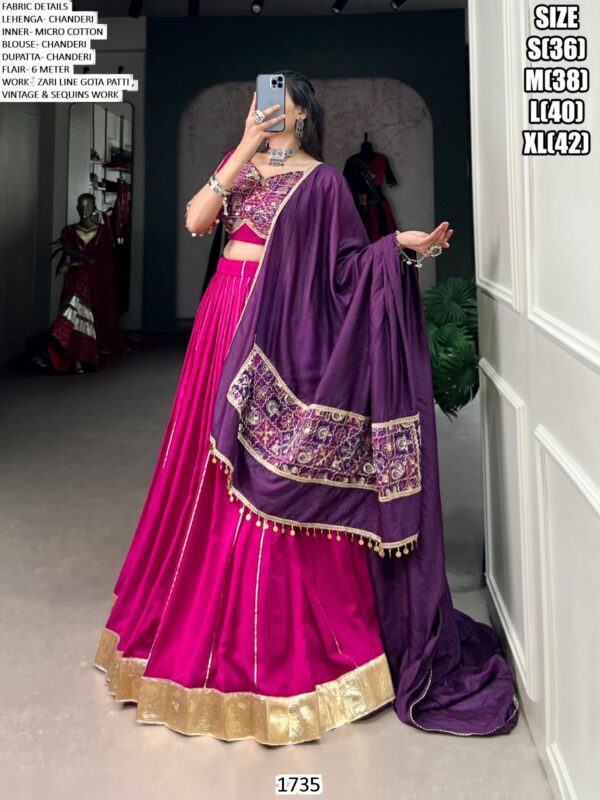 Zari Line Gota Patti Design Chanderi Readymade Chaniya Choli - Ethnicrang