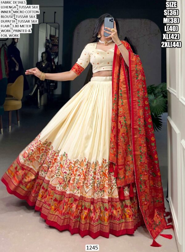 Aesthetic Semi-Stitched Tussar Silk Foil Printed Lehenga Choli For Weddings