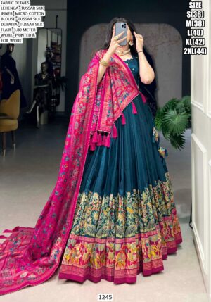 Aesthetic Semi-Stitched Tussar Silk Foil Printed Lehenga Choli For Weddings