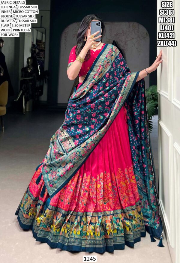 Aesthetic Semi-Stitched Tussar Silk Foil Printed Lehenga Choli For Weddings