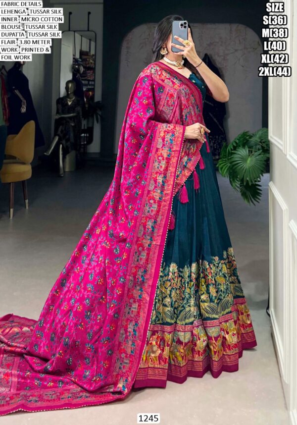 Aesthetic Semi-Stitched Tussar Silk Foil Printed Lehenga Choli For Weddings