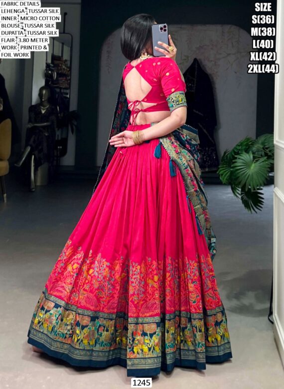 Aesthetic Semi-Stitched Tussar Silk Foil Printed Lehenga Choli For Weddings