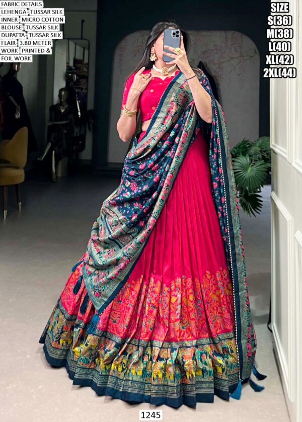 Aesthetic Semi-Stitched Tussar Silk Foil Printed Lehenga Choli For Weddings