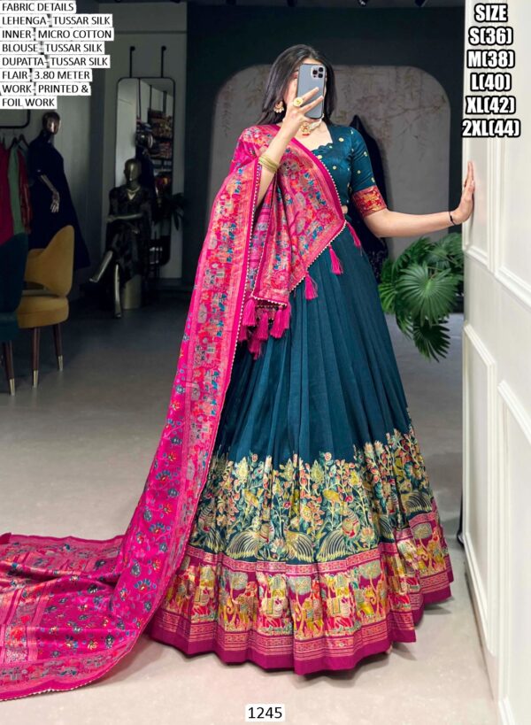 Aesthetic Semi-Stitched Tussar Silk Foil Printed Lehenga Choli For Weddings